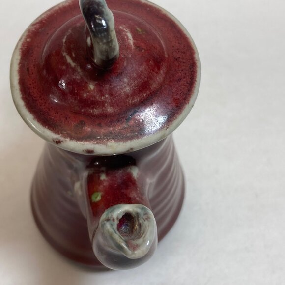 Handmade Ceramic Decorative Funky Teapots Green Maroon Signed Artisan Pottery - Picture 7 of 13